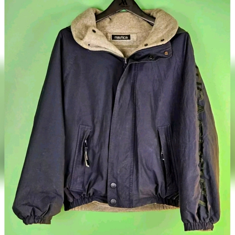 NAUTICA Jacket Womens Small Blue Reversible Fleece Sailing Hooded Coat